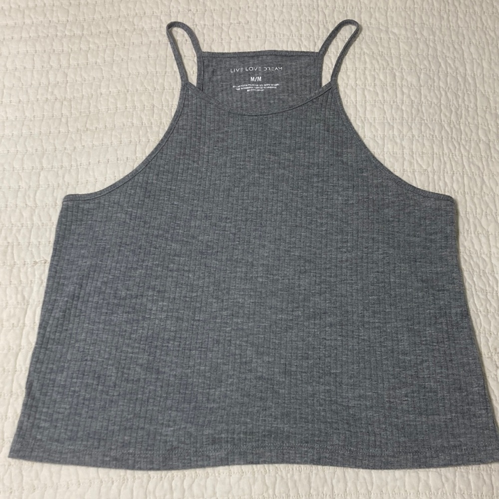 Live love dream gray ribbed tank top (womens)